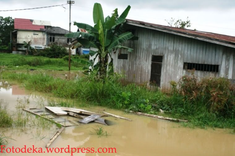 Menggenang Genangan air dekat Polder Antasari yang merendam rumah didekatnya