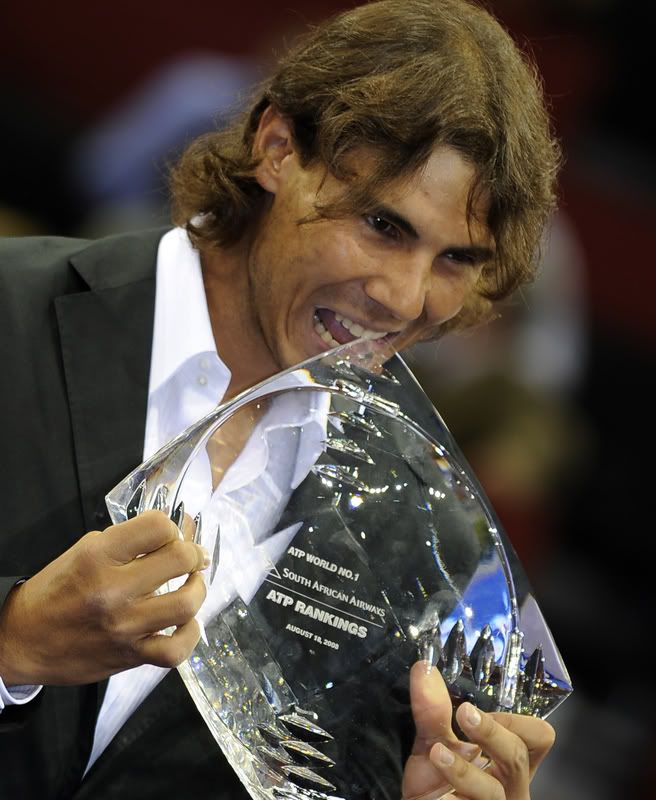 Rafael Nadal receives World Number 1 Trophy