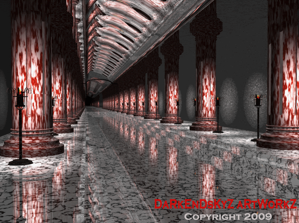 Hall of columns with polished marble floor (CGI - Oil Study)