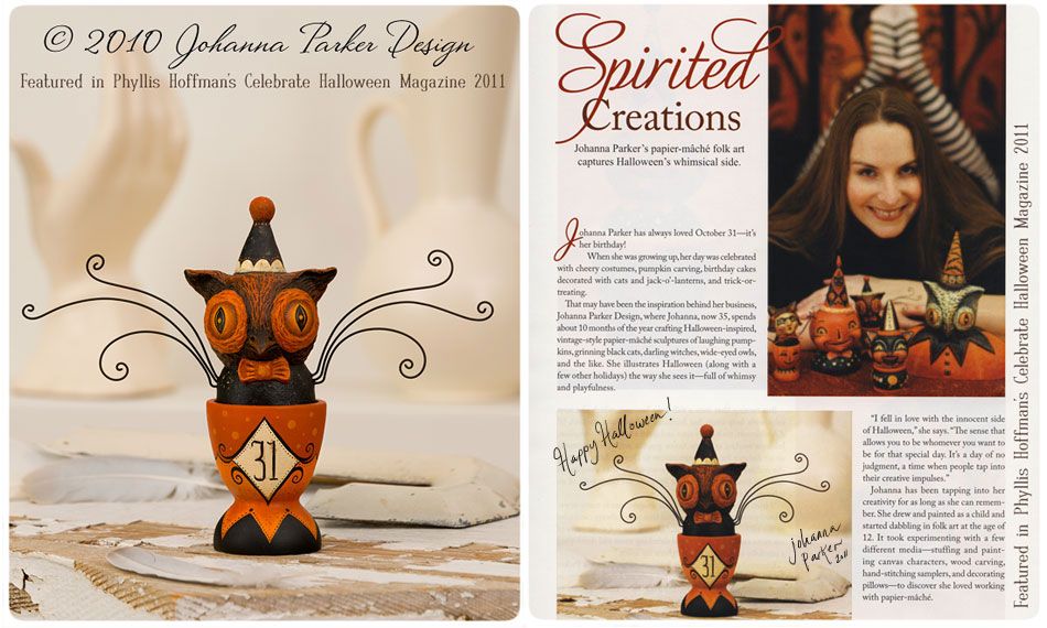 Johanna Parker,Halloween,folk art,owl,published,Phyllis Hoffman's Celebrate Halloween Magazine