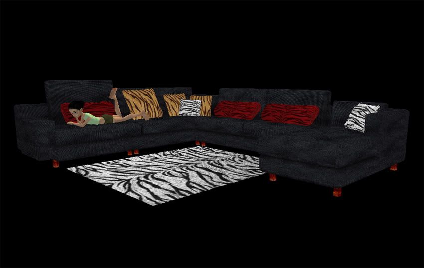 (RB71) Sectional Couch - 12 Poses Black w/Tiger pillows!