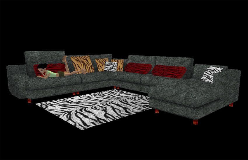 (RB71) Sectional Couch w/ TIger Pillows - Grey Fabric!