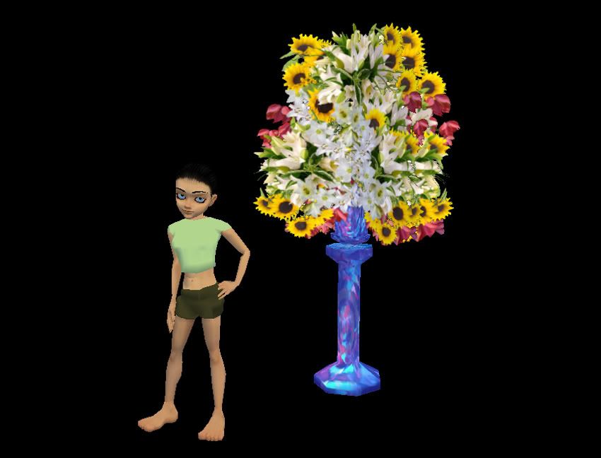 (RB71) Sunflowers n' Lillies on a Bluish Purple Pedestal!