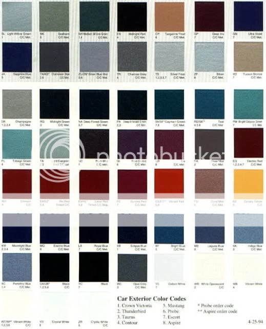 2007 Ford paint color chart