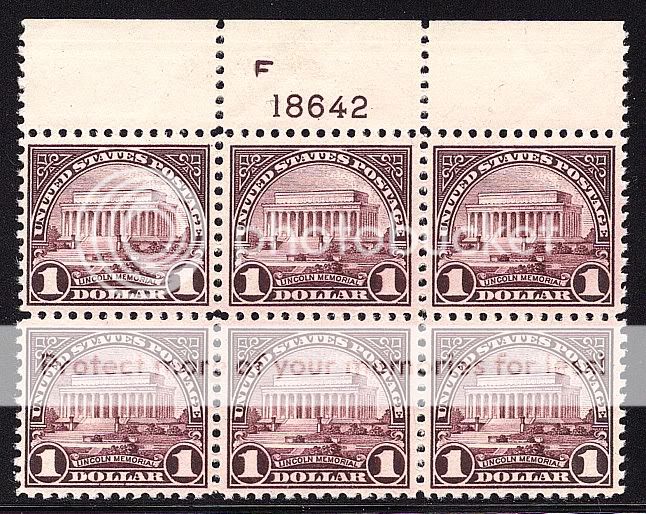 571 SUPERB MNH OG $1 LINCOLN MEMORIAL TOP PLATE BLOCK (REM #571 887 